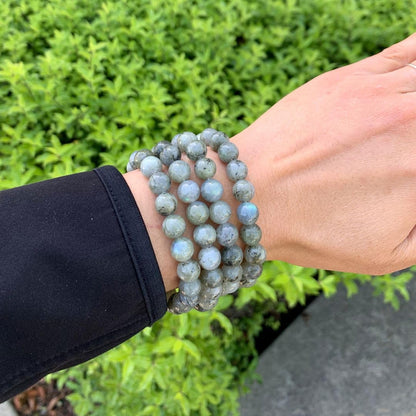 Adabele Real Natural Light Grey Labradorite Gemstone Beaded Bracelet 7 inch Stretch Chakra Healing Crystal Stone Jewelry Women Birthday Gift (Unisex) GB8-34