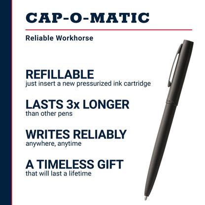Fisher Space Pen Military Cap-O-Matic Pen, Pressurized Ballpoint Pen, Writes Upside Down and in Extreme Temperatures, Black Ink, Medium Point, Pocket Clip, Made in the USA