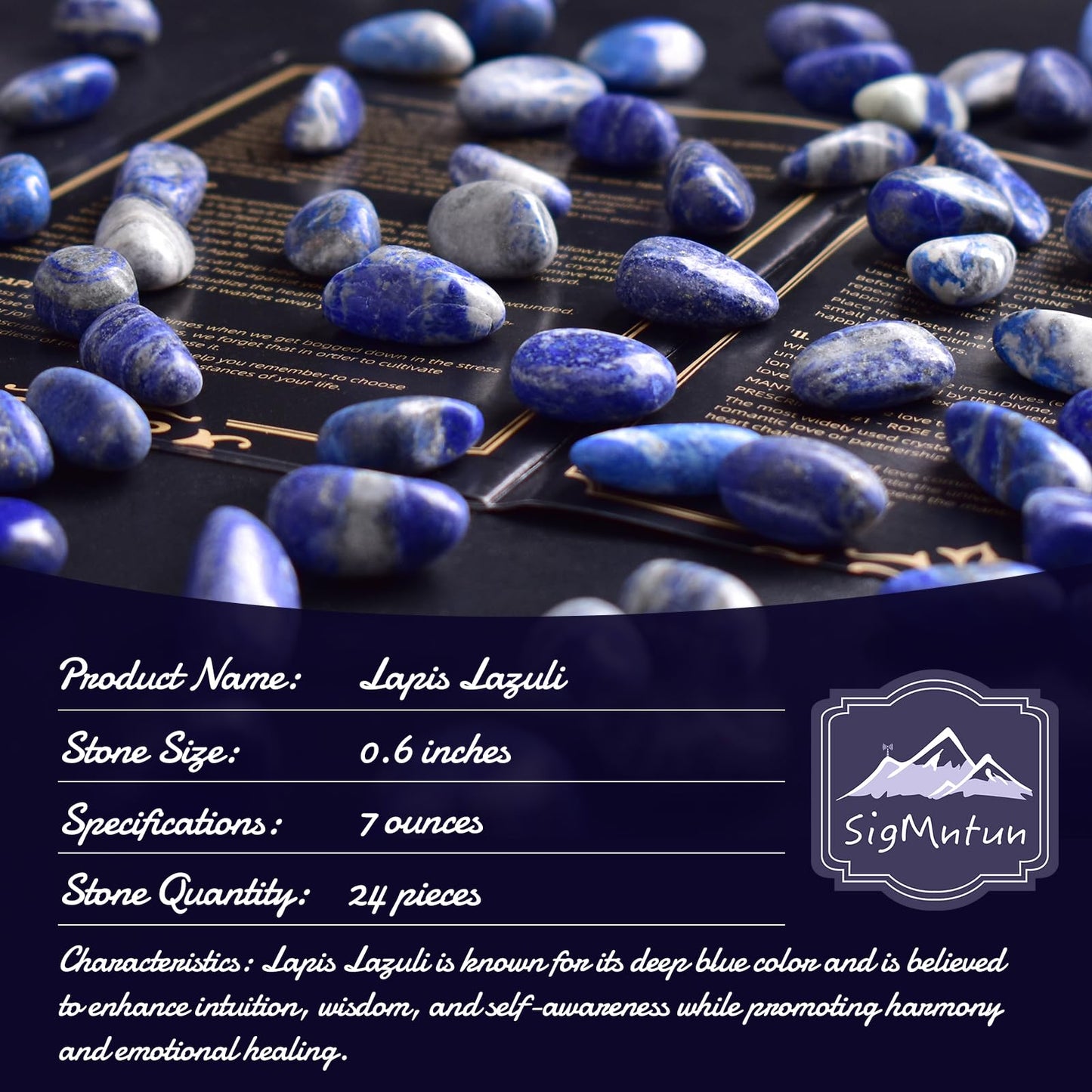SigMntun Lapis Lazuli Healing Crystal Stone Set - 24 Pieces, 0.6" Natural & Polished Stones for Healing, Meditation, Reiki, Chakra, Crafting & Decoration