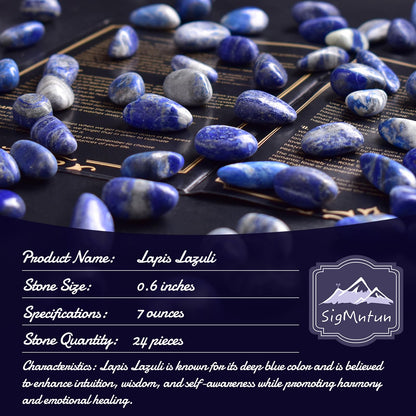 SigMntun Lapis Lazuli Healing Crystal Stone Set - 24 Pieces, 0.6" Natural & Polished Stones for Healing, Meditation, Reiki, Chakra, Crafting & Decoration