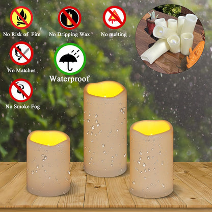 Flameless Candles 4" 5" 6" Set of 3 Ivory Outdoor Indoor Pillars 3" Diameter Battery Operated Flickering Candles Include 10-Key Remote Timer Function 400+ Hours Requires 2 AA Batteries（3 Pack)