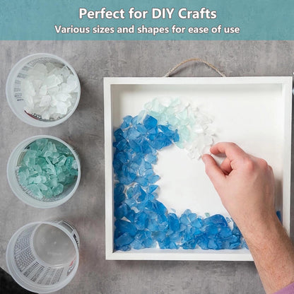 Sea Glass for Crafts - 34oz Frosted Seaglass Pieces - Vase Filler and Aquarium Ornament, DIY Craft Supplies for Art, Beach Weddings, and Home Decor (Blue, Aqua Green, White)