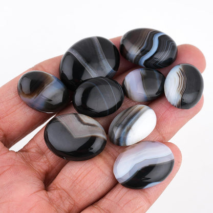 GemSymphony 100 Carat Natural Banded Agate Gemstone Cabochon Lot Mixed Shapes – 8 pcs Hand Polished Crystal Stones for Jewelry Making Supply, Healing, Reiki, Craft Supplies, Unique Cab Set for Wire Wrapping & Collectors (10-20 mm)