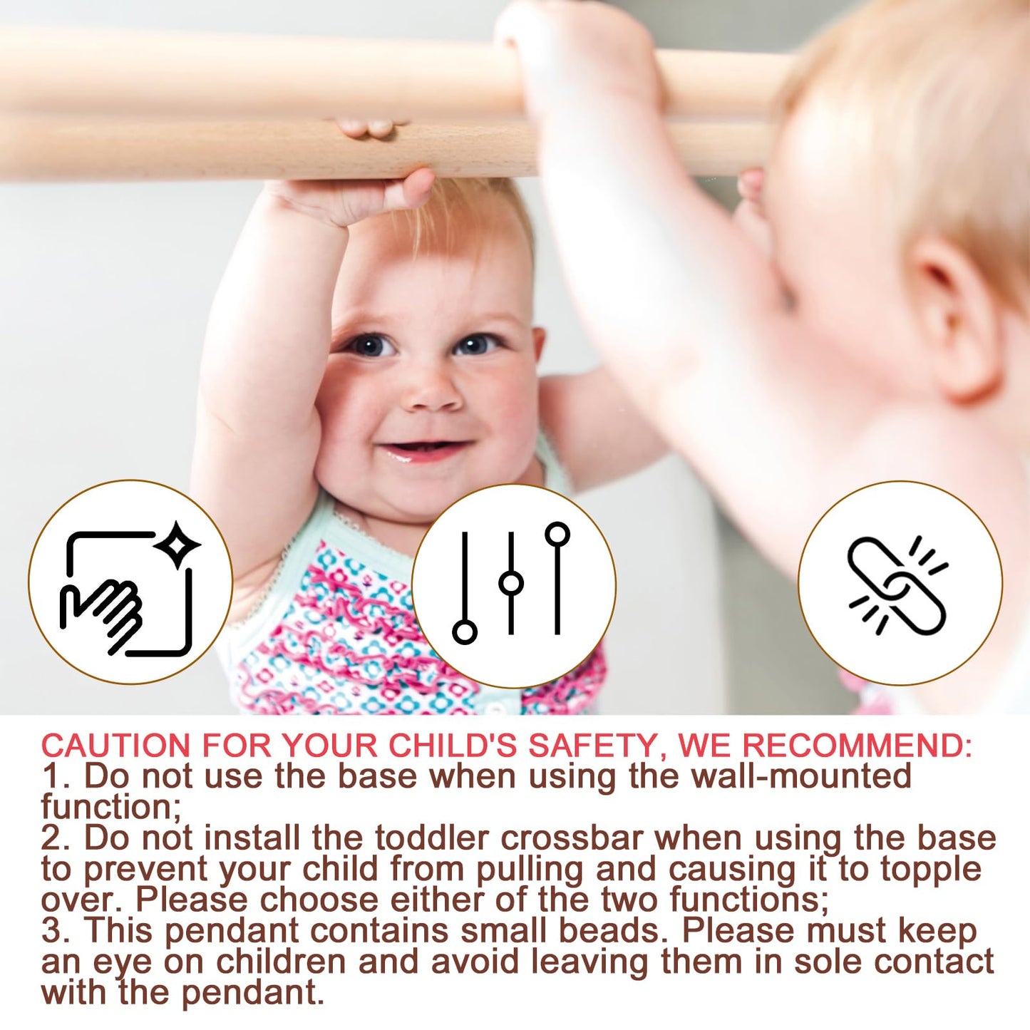 JHNIFTYNEST Infant Coordination Mirror Montessori Safety Pull up Bar Baby MirrorAcrylic Non-Glass Early Learning to Walk Mirror Upgrade Dual-Use with Base for Lengthened Version Hanging Toys 59.05”