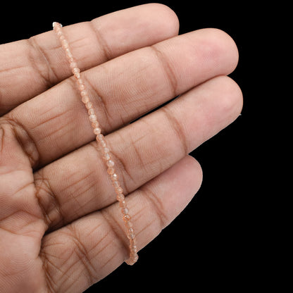Gempires Handmade Sunstone Gemstone Beaded Bracelet for Women | 2.4–2.5 mm Faceted Natural Stone | Adjustable 7+1 Inch Silver Plated Chain | Dainty Minimalist Stacking Jewelry | Orange Sparkle Stone Gift