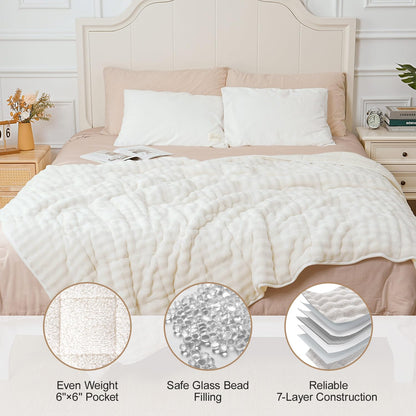 Cottonblue Weighted Blanket 15lbs for Adults, Fluffy Bubble Sherpa Fleece Weighted Blankets for Queen Size Bed, Cute Fuzzy Warm Heavy Blanket for Calming & Sleeping, 60"x80", Cream White