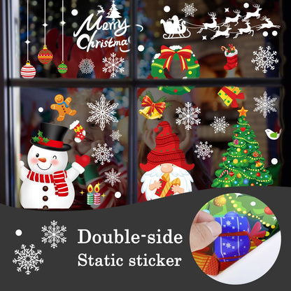 Christmas Window Clings 245pcs Christmas Decals Reusable Double Sided Printed Self Adhesive Window Decorations Santa Claus, Moose, Snowman,Socks,Dwarfs,Xmas Tree and Snowflakes Window Clings, 9 Sheet