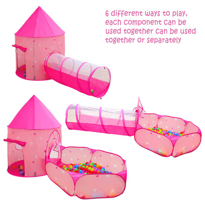 3PC Princess Tent for Girls with Kids Ball Pit, Kids Play Tents and Crawl Tunnel for Toddlers, Pink Pop Up Playhouse Toys for Baby Indoor& Outdoor Tent Games (Pink Tent with Stars 3pc)