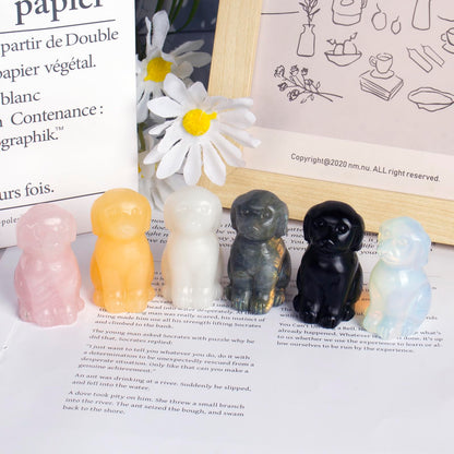Ytbeoxk Hand-Carved Natural Labradorite Crystal Dog Sculpture for Spiritual Healing Energy Stone,Feng Shui Wealth Protection Figurine, Home,Office Desk Decor,Unique Gift for Pet Lovers,Birthday.