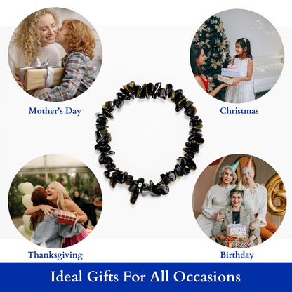 Herxion Gold Black Obsidian Bracelet Men & Women - Irregular Chips Black Natural Genuine Gemstone Raw Healing Crystal Elastic Bead Stretch Bracelet - ‌Protective Energy, Emotional Balance & Wealthy