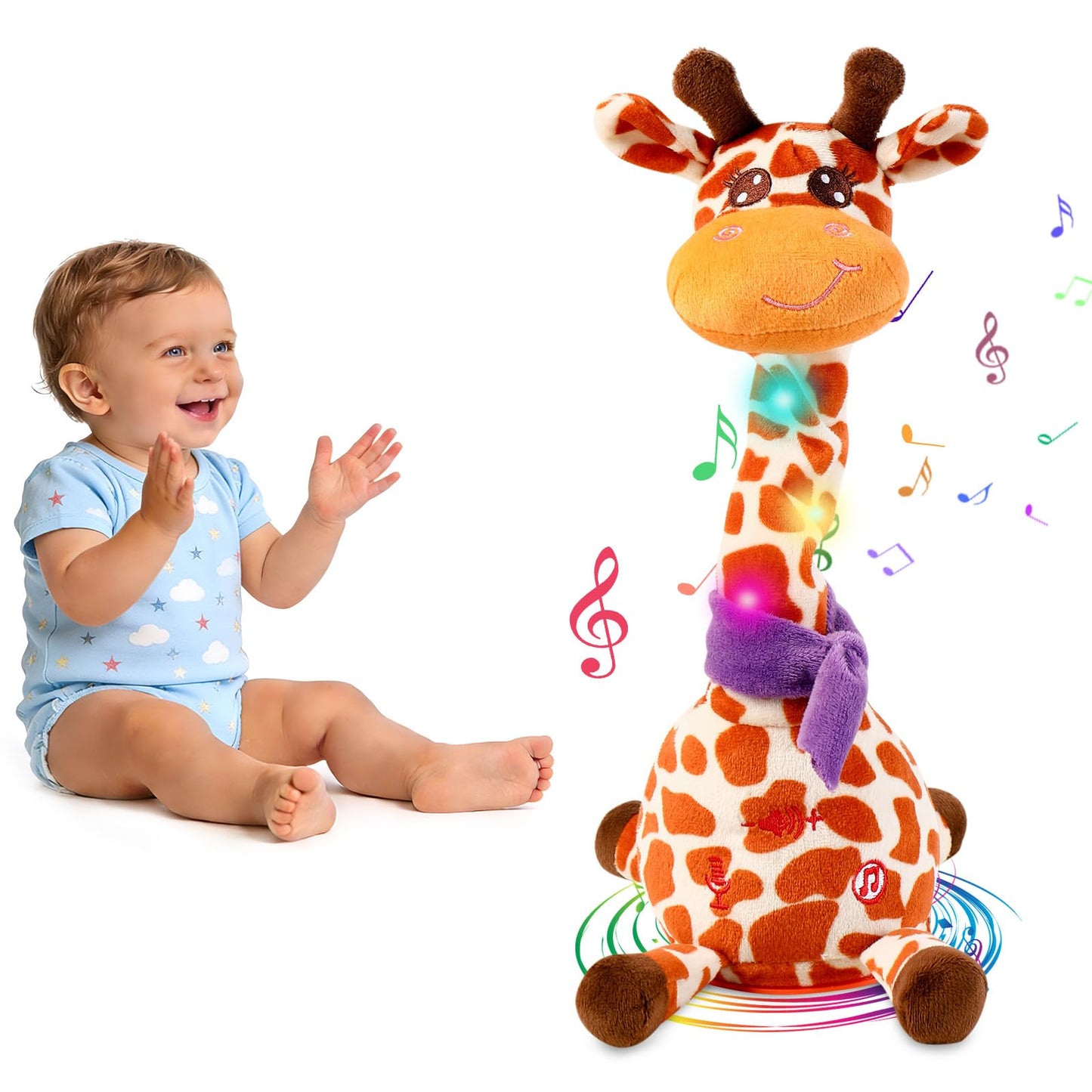 LLUKEME Dancing Talking Giraffe Plush Toy, Interactive Repeating Plush Toy that Mimics Your Words. Glowing Electric Giraffe Gifts with 10 Built-in Kids’ melodies, Ideal for Toddlers Aged 1-3.