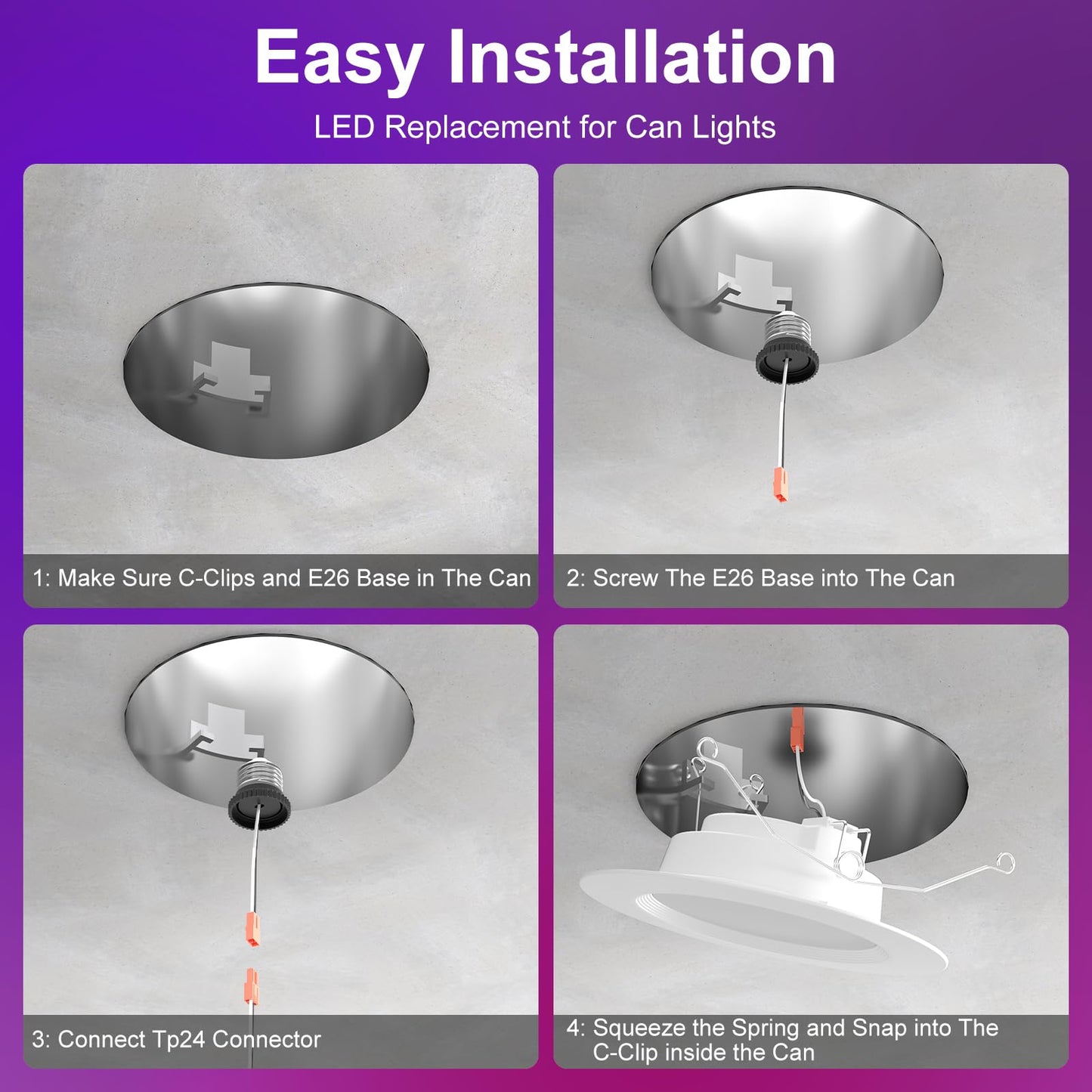 HYDONG Smart Recessed Lighting 5/6 inch,Color Changing Can Lights 4 Packs,13W 1050LM Retrofit led recessed Lighting,Bluetooth APP Control,Phone Assistant Voice Control,for Bedroom Kitchen Living Room