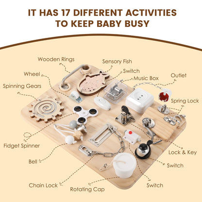 Pithfor Wooden Montessori Busy Board, Montessori Sensory Activity Board Toys for Kids Toddler Baby Boys Girls, for Autism & ADHD Motor Skills