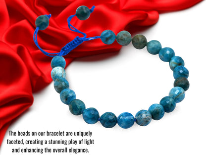 Amazing Gemstone Apatite Bracelet for Women - Chakra Mens Bracelet Protection Crystals and Healing Stones - Faceted Beaded Blessing Bracelet Spiritual Meditation Gift Christmas Stocking (Adjustable)