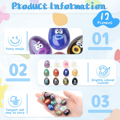XIANNVXI Funny Emotion Polished Stone Gift 12pcs Cute Emoji Carving Egg Figurine Crystals Present Rock Natural Healing Crystals Stones Novel Mothers Day Graduation Birthday Gifts for Women Men