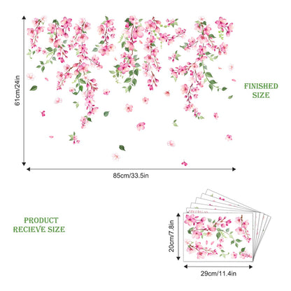 Supzone Spring Cherry Blossom Flowers Window Clings Valentine's Day Pink Hanging Flower Window Decals Anti-Collision Static Stickers for Women Girls Room Decor