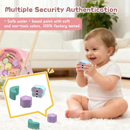 2 in 1 Wooden Baby Walker and Activity Center for Girls Boys Sit-to-Stand Learning Toy Kids Montessori Educational Push Toys with Music Detachable Busy Keyboard for Toddlers