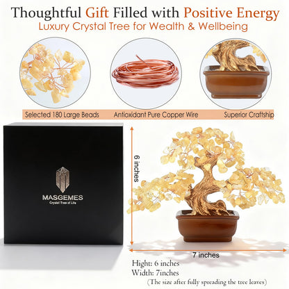 MASGEMES Citrine Crystal Tree of Life – Handmade Gemstone Bonsai with Natural Citrine Crystals & Copper Wire – Feng Shui Money Tree for Wealth, Healing Energy, Positive Vibes & Home Decor (6 Inches)