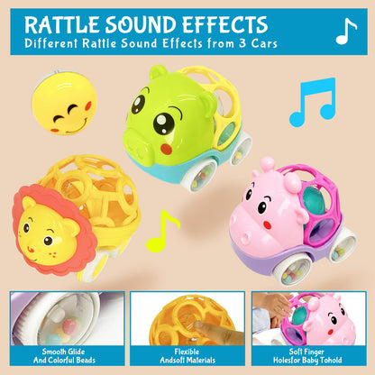 Baby Rattles Toy Car for Toddler Aged 1-3, 5.7in x4.33in Soft Rubber Montessori Sensory Toy for 0-6-12 Months Baby Gifts, Easter Basket Stuffers for Toddler, 1st Birthday Gifts for 1-2 Years Old Boys