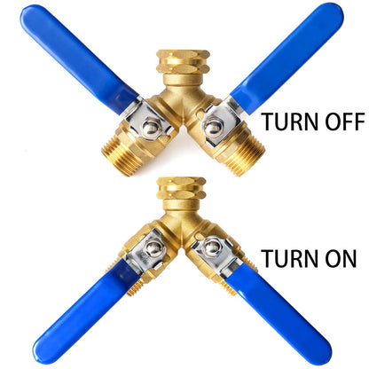 Garden Hose Splitter 2 Way Heavy Duty, Brass Faucet Adapter With Long Handle For Gardening Water Hose Shut Off Valve Hose Connector Fittings Outdoor Water Spigot Hose Bib Y Splitter