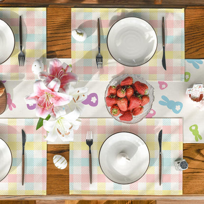Artoid Mode Blue Pink Yellow Buffalo Plaid Placemats Set of 4, 12x18 Inch Seasonal Easter Table Mats for Party Kitchen Dining Decoration