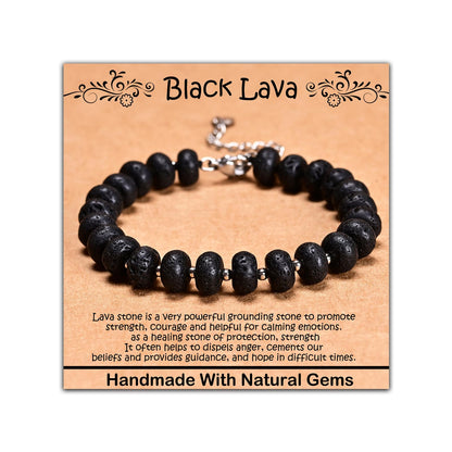 CHCCOYE 5x8mm Natural Healing Gemstone Bracelet – Handmade Yoga Beaded Bracelet, Stress-Relief Crystal Jewelry for Men & Women (Black Lava)