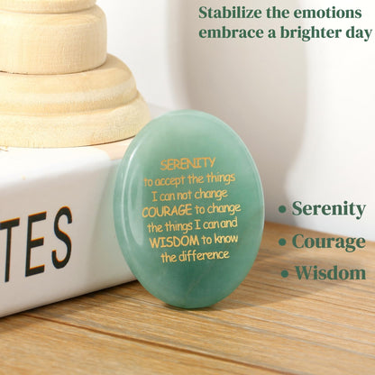QINJIEJIE Serenity Prayer Green Aventurine Crystal Healing Stones Engraved Inspirational Stones Anxiety Relief Items Worry Stones for Anxiety Encouragement Gifts for Women Men Stocking Stuffers Adults