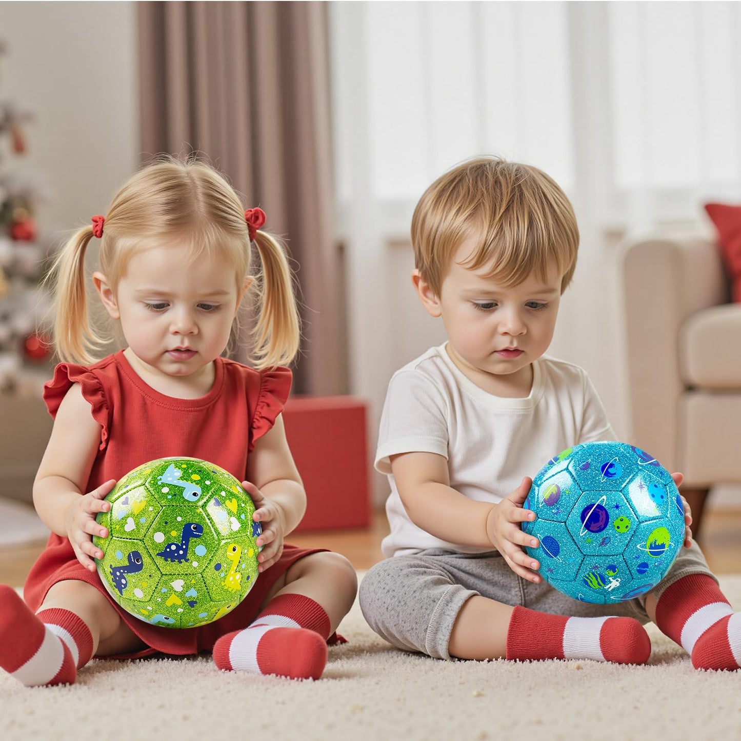 ZOOJOY Size 2 Soccer Ball, 2 Pack Cartoon Balls with Pump Mesh Bag, Planet & Dinosaur Toddler Boys Toys for 1 2 3 4 5 6 Years Old, Trendy Sensory Boys Girls Gifts for Indoor Outdoor Play Balls