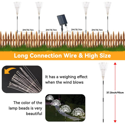 Slyuexu Solar Garden Lights Outdoor Waterproof, 4 Pack Total 480 LED Solar Firework Lights Decorative with 8 Lighting Modes Outside for Yard Pathway Flowerbed Decor, White