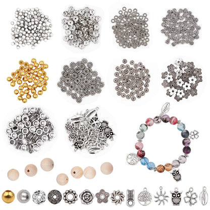 EuTengHao 1146Pcs Lava Beads Round Loose Marble Beads Ink Patterns Chakra Beads with Spacer Beads Pendants Jewelry Findings for Adult DIY Bracelet Necklace Earring Jewelry Making Crafts