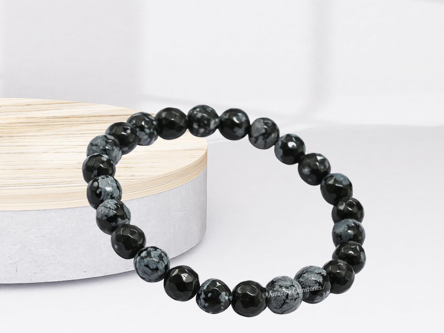 Amazing Gemstone Snowflake Obsidian Bracelet for Women - Chakra Mens Bracelet Protection Crystals and Healing Stones - Blessing Spiritual Meditation Stocking Stuffers (Faceted Beaded Bracelet)