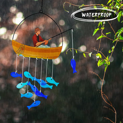 X-PREK 21" Fish Wind Chimes for Outside, Blue Sea Glass Wind Chimes Garden Decor, Windchimes Outdoors Suncatcher Gift for Women, Mom, Grandma, Unisex