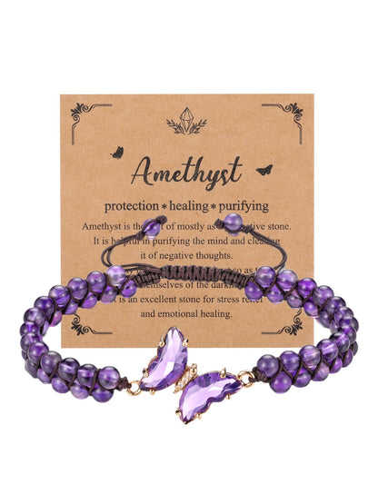 Top Plaza Healing Crystal Amethyst Bracelets for Women Purple Butterfly Natural Gemstone Beaded Bracelet Jewelry Gifts for Mom