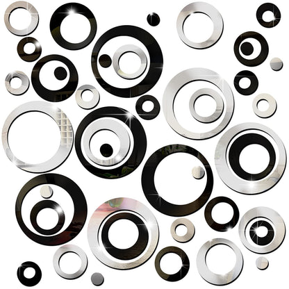 Outus 72 Pieces Wall Stickers Decor Acrylic Circle Mirror Removable Black and Sliver Wall Decor Round Dots DIY Red Living Room Decals Modern Art Murals for Home Bathroom Bedroom Decoration