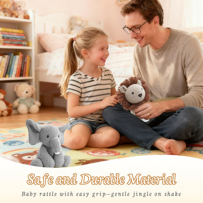 okegztoa 2-Pack Crochet Stuffed Animals (Sitting Lion & Elephant), 8-10 Inches Soft Cotton Thread Plush, Hand-Crocheted Toys, Kid & Adult-Friendly Gifts