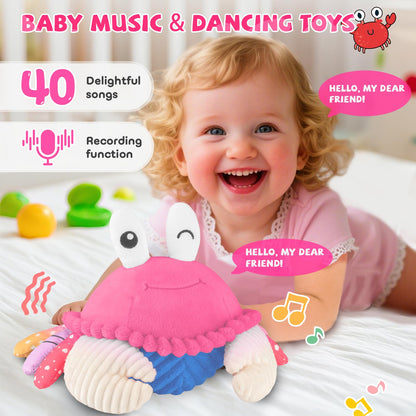 SAIMAND Pink Crawling Crab Baby Toy - Rechargeable Musical Plush Toys with 40 Songs & Voice Recorder, Sensory Toy for Infant Tummy Time, Soft Toy for 12-18 Months Girl, Gift for Toddlers 1-3