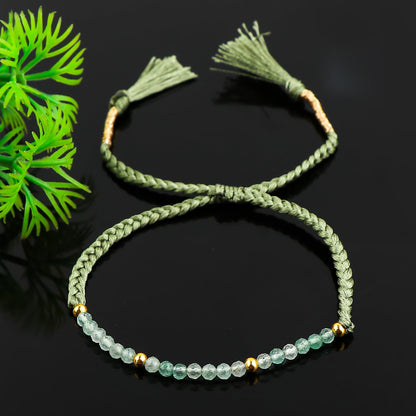 GEMSYMPHONY Green Strawberry Quartz Gemstone Beads Braided Bracelet – 3.5mm Natural Stone Beads, Handmade Adjustable Braided Rope Bracelet, Healing Crystal Jewelry for Men & Women, Unisex Boho Gift