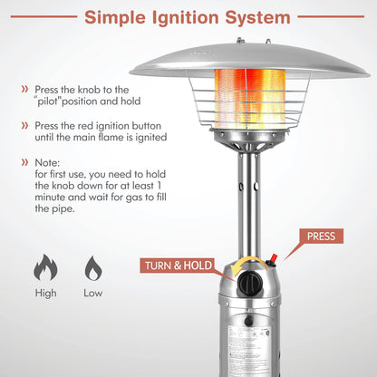 Giantex Outdoor Propane Patio Heater, 11,000 BTU Portable Tabletop Heater w/Weighted Base, Stainless Steel, Adjustable Thermostat, Electric Heater for Backyard, Garden, Commercial Restaurant, Silver