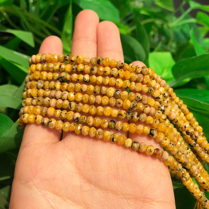2 String 220PCS 3x5mm Natural Yellow Color Speckled Beads for Jewelry Making, Songxi Facted Loose Gemstone Beads for DIY Bracelet Necklace Making Supplies with Energy Healing Chakra Power