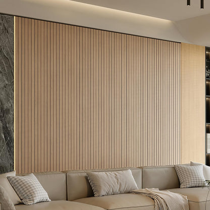 YU LI 3DH Peel and Stick PVC Slat Wall Panel 118"x15.75" Self-Adhesive Thick Faux Oak Wood Grain Wallpaper Panel 3D Soundproof Wall Panels for Walls & Ceilings
