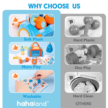 hahaland Baby Toys 6-12 Months - Baby Toys 3-6 Months Montessori Toy for 6 Month Old, Sensory Toy for Babies Workout Weights Dumbbell Toy Set with Soft Rattles Mirror, Easter Gifts for Baby