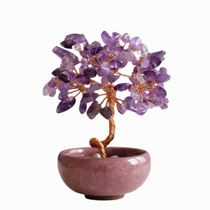 Amethyst Crystal Tree of Life Decor, Purple Gem Tree for Crystal Healing Amethyst Crystal Trees Decor, Handcrafted Gem Tree of Life for Home Decor (Amethyst)