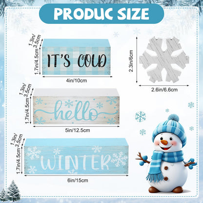 4 Pcs Christmas Winter Table Decorations,Rustic Winter Signs for Home Decor,Farmhouse Snowflake Home, Snowflake Tiered Tray Christmas Centerpiece, Wonderland Decor for Office, Shelf