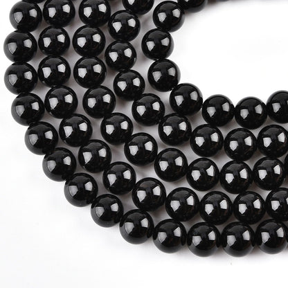 10mm Natural Black Onyx Beads Round Agate Gemstone Loose Beads for Jewelry Making (36-38pcs/strand) A