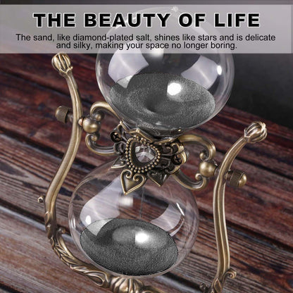 Vintage Engraving 30 Minute Hourglass, Rotating Sand Timer Clock, Unique Metal Sand Watch 30 Min, Antique Brass Hour Glass Sandglass for Home, Desk, Office(Black)