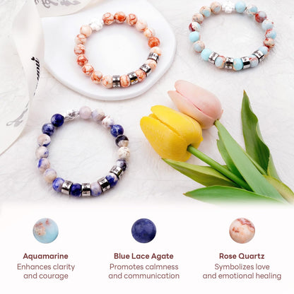 Custom Name Bracelet, Personalized Beaded Bracelets with 1-4 Engraved Names, Chakra Bracelet Natural Stone Bracelet for Women Men, Meaningful Birthday Gifts for Couples Friends Parents