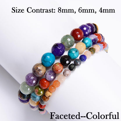 CHCCOYE 4mm Handmade Adjustable Natural Gemstone Crystal Bracelet Healing Power Energy Inspirational Gifts with Card for Unisex (Faceted Colorful)