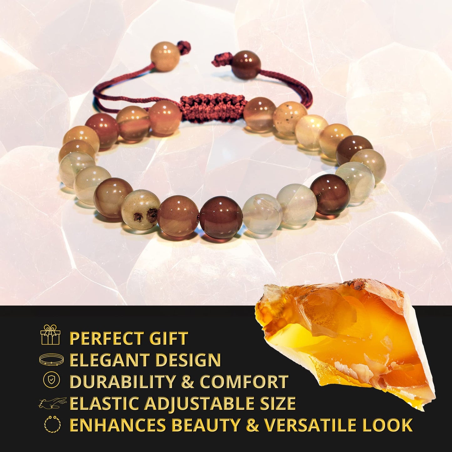 ANAYA AGATE Healing Crystal Bracelet – Chic Gemstone Bracelet for Men and Women – 8mm Round Bead Bracelets for Spiritual Healing, Protection, Positive Energy - Red Carnelian