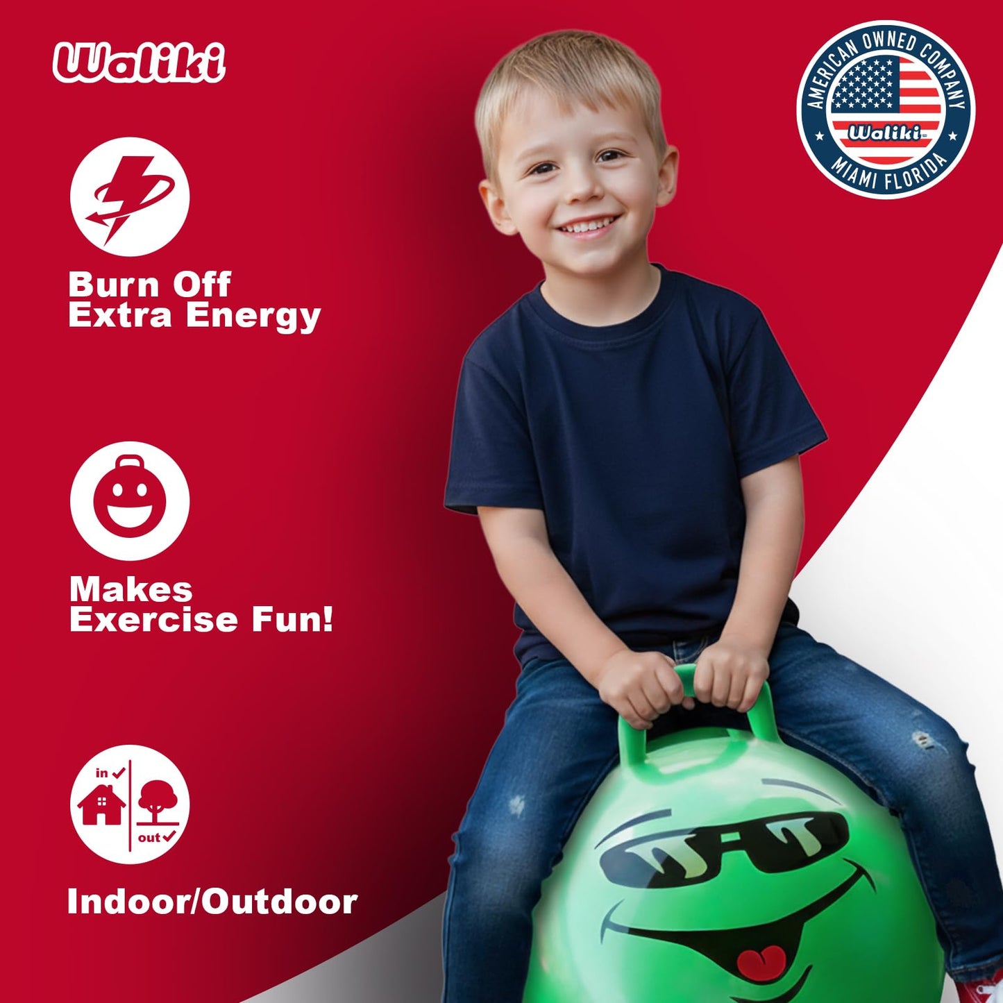 WALIKI Hop Ball Toy for Boys and Girls 3 4 5 and 6 Years Old | 18” Green Hopper Jumping Therapy Ball for Kids | Outdoor Toys for Kids Who Love Hopping