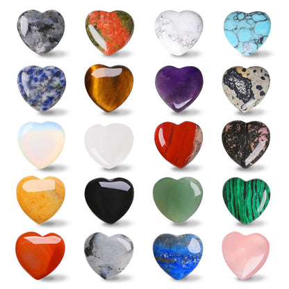 shuielai Heart Shaped Healing Crystals 10 PCS 1 Inch - Palm Worry Stone for Chakra Reiki Balancing Meditation, Spiritual Love Gifts for Women（Color Mixing）